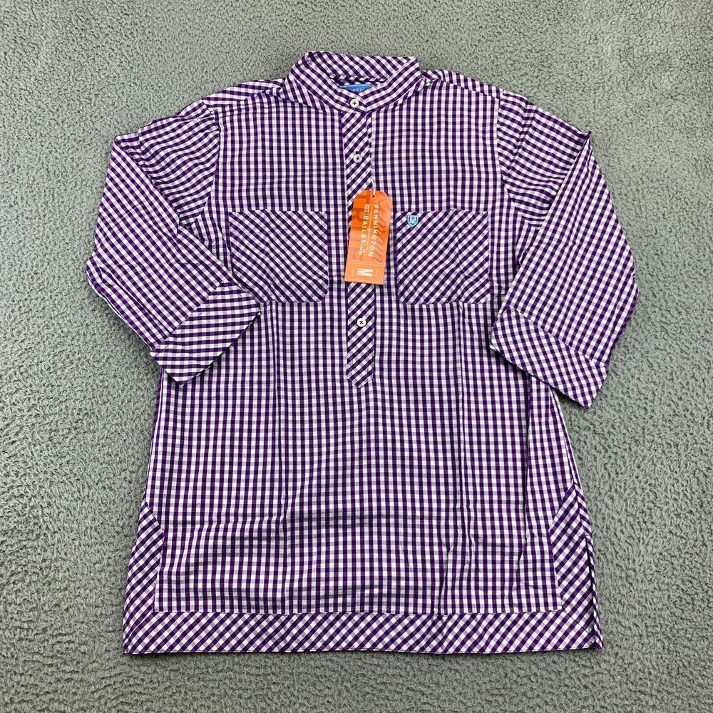 Pennington & Bailes‎ Blouse Women's M Purple White Check 3/4 Sleeve Tunic NWT